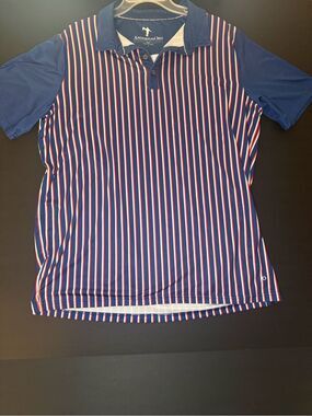 Anderson Ord Navy Polo with Red & White Stripes L